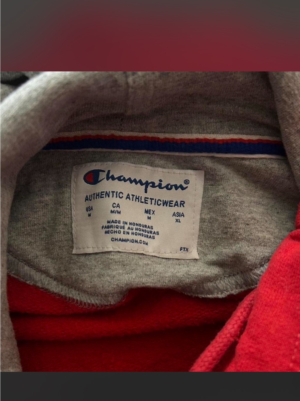Champion Crewneck Sweatshirt in Red with Gray Lining